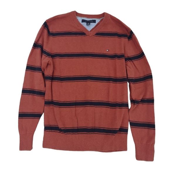 Tommy Hilfiger Men's Orange Striped Sweater Size XS - Picture 1 of 3